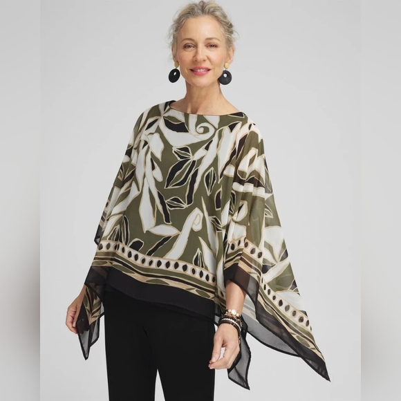 Chico's Tops - Chico's NWT Travelers Paisley Chiffon Layer Top Green Tan 4/XXL